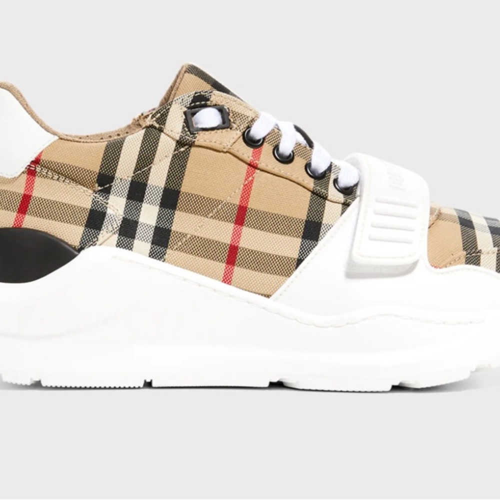 Kids' Stylish Plaid Sneakers - White and Tan